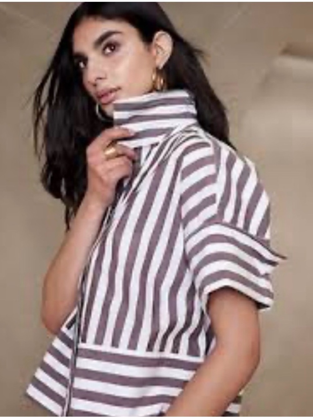 Banana Republic White & Brown Striped Short-Sleeve Button-Down